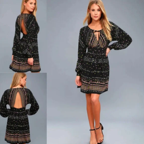 Free People Coryn Black Print Long Sleeve Dress- Sz 8 {NWT} - Picture 4 of 8